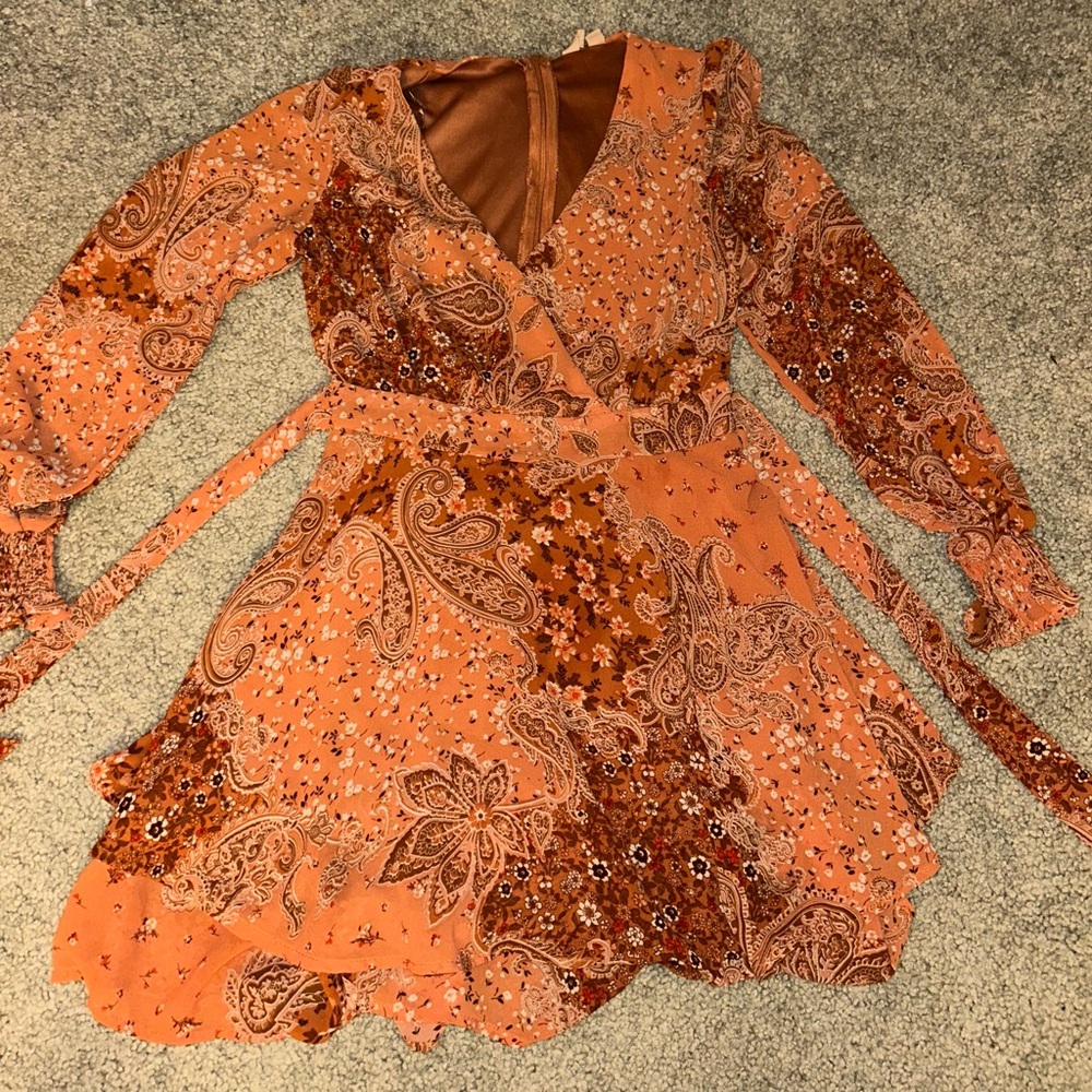 Paisley Wrap Dress in Orange